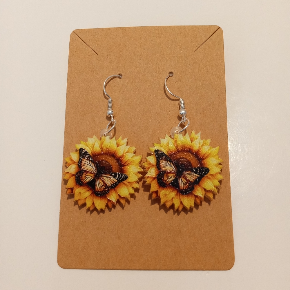 Fashion Jewelry Sunflower And Butterfly Dangle Earrings